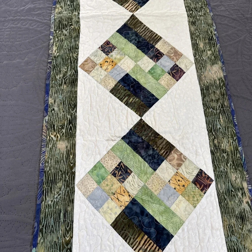 Hand Made Quilted Table Runner Topper Mat ~Multi color Batiks ~ 18 X 56